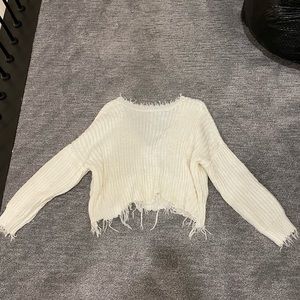 Cream Frayed Sweater